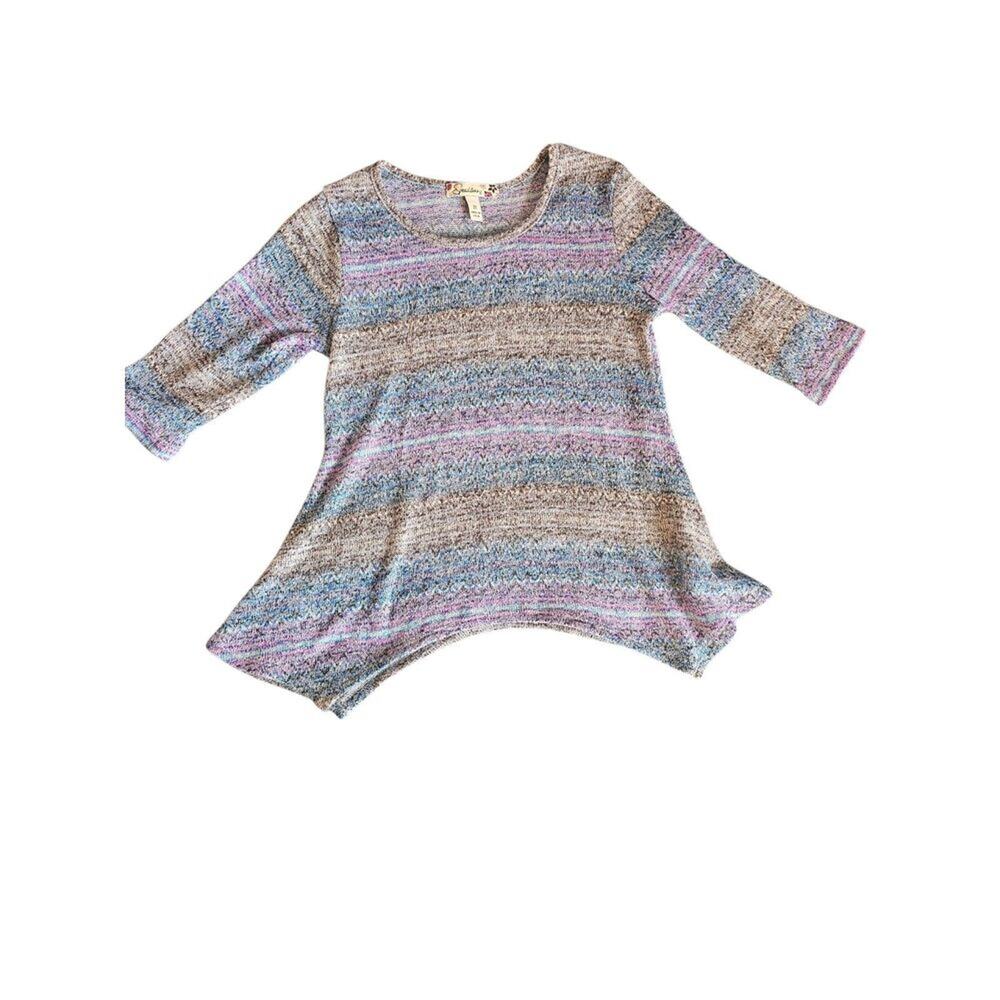 Multicolor Zigzag Stripe High Low Tunic Shirt, 3/4 Sleeve, Speechless Size Small